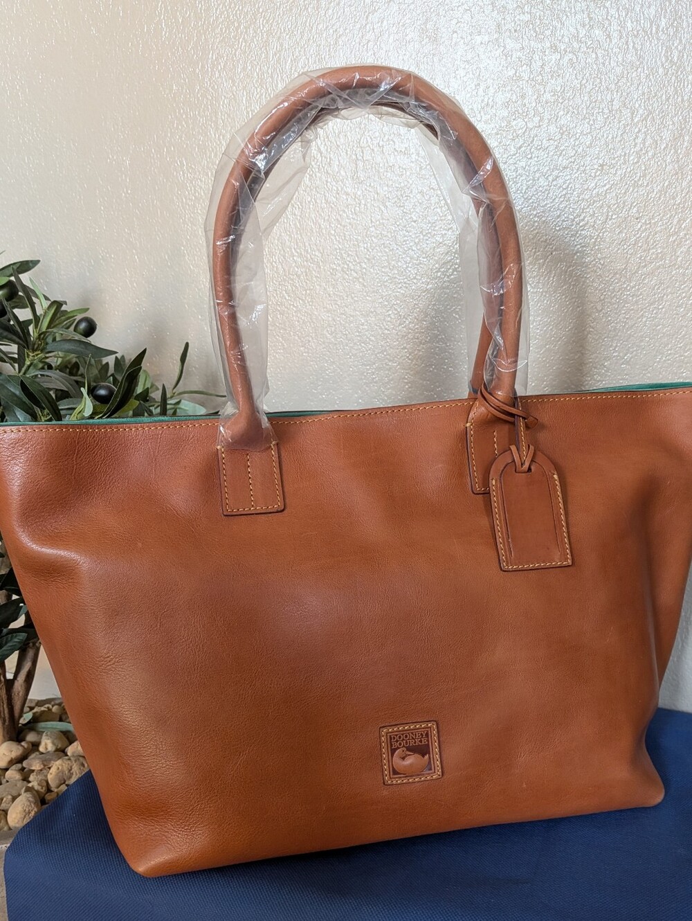 NWT! Dooney & Bourke Medium Russel Florentine Leather Tote in NATURAL